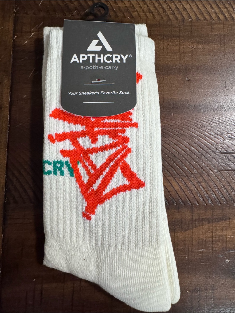 Apthcry white Socks with Orange & Teal Graphic